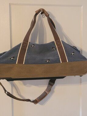 Vintage L.L. Bean Rolling Canvas Duffle Bag w/ Leather Accents Unique Duck Print